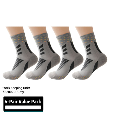 Compression Running Socks 4 Pairs, Cushion Crew Socks, Anti-Blister Moisture Wicking Athletic Hiking Socks