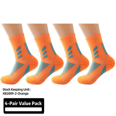 Compression Running Socks 4 Pairs, Cushion Crew Socks, Anti-Blister Moisture Wicking Athletic Hiking Socks