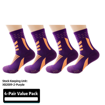 Compression Running Socks 4 Pairs, Cushion Crew Socks, Anti-Blister Moisture Wicking Athletic Hiking Socks