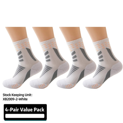 Compression Running Socks 4 Pairs, Cushion Crew Socks, Anti-Blister Moisture Wicking Athletic Hiking Socks