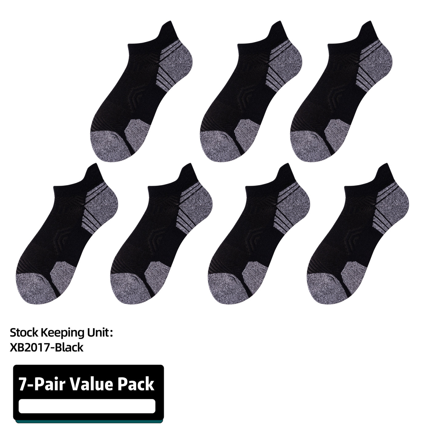 Athletic Running Socks Cushion Padded Moisture Wicking Low Cut 7 Pairs