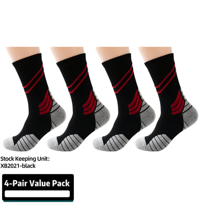 Compression Running Basketball  Socks 4 Pairs, Cushion Crew Socks, Anti-Blister Moisture Wicking Athletic Hiking Socks