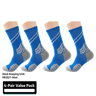 Compression Running Basketball  Socks 4 Pairs, Cushion Crew Socks, Anti-Blister Moisture Wicking Athletic Hiking Socks