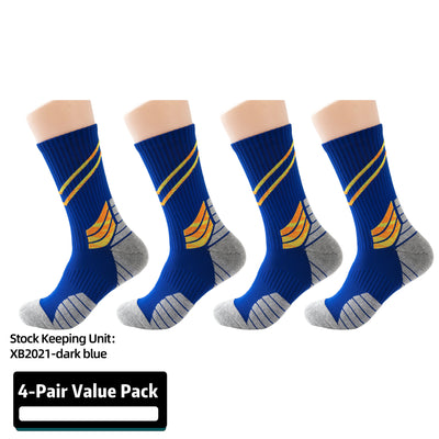 Compression Running Basketball  Socks 4 Pairs, Cushion Crew Socks, Anti-Blister Moisture Wicking Athletic Hiking Socks