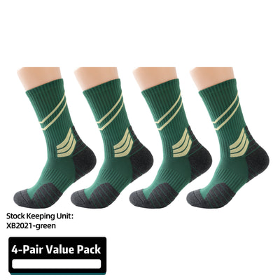 Compression Running Basketball  Socks 4 Pairs, Cushion Crew Socks, Anti-Blister Moisture Wicking Athletic Hiking Socks