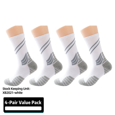 Compression Running Basketball  Socks 4 Pairs, Cushion Crew Socks, Anti-Blister Moisture Wicking Athletic Hiking Socks