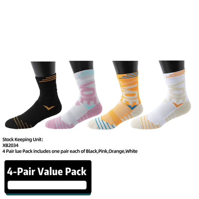 4Pairs Men's Athletic Crew Socks Thick Protective Sport Cushion Elite Basketball Soccer Compression Towel Socks